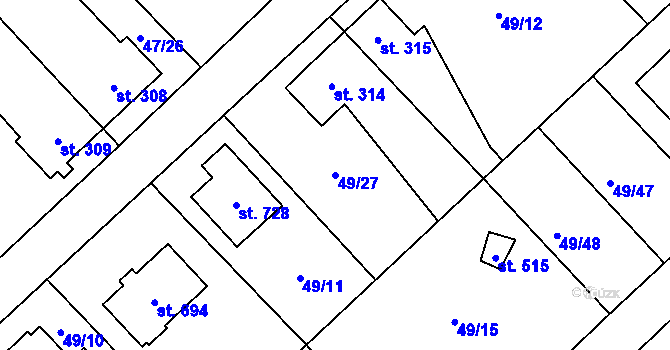Parcela st. 49/27 v KÚ Dolní Studénky, Katastrální mapa