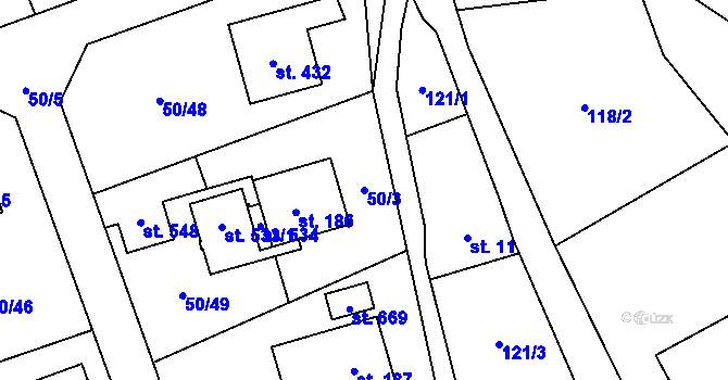 Parcela st. 50/3 v KÚ Dolní Studénky, Katastrální mapa