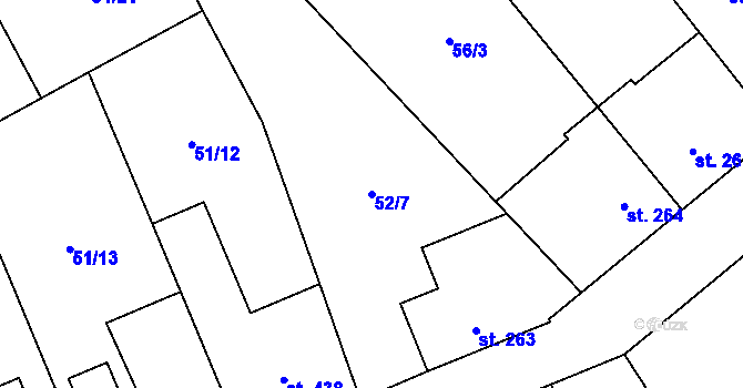 Parcela st. 52/7 v KÚ Dolní Studénky, Katastrální mapa
