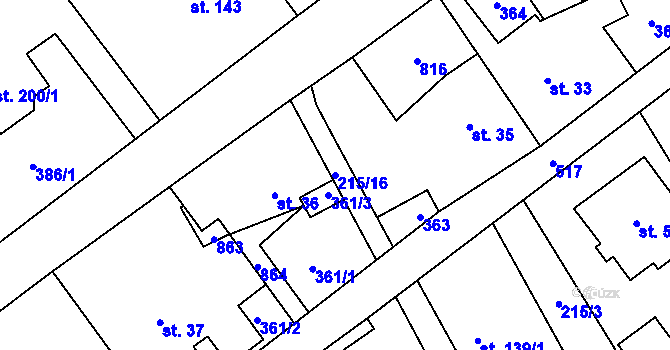 Parcela st. 215/16 v KÚ Dolní Studénky, Katastrální mapa