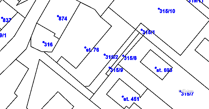 Parcela st. 315/2 v KÚ Dolní Studénky, Katastrální mapa