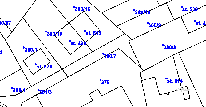 Parcela st. 380/7 v KÚ Dolní Studénky, Katastrální mapa