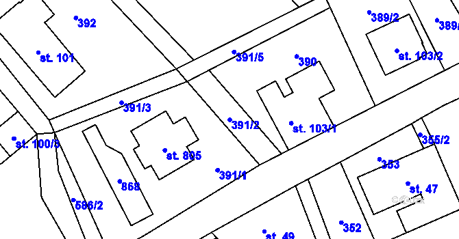 Parcela st. 391/2 v KÚ Dolní Studénky, Katastrální mapa