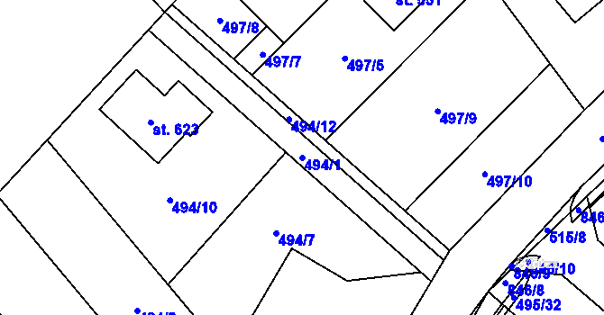 Parcela st. 494/1 v KÚ Dolní Studénky, Katastrální mapa