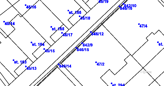 Parcela st. 842/9 v KÚ Dolní Studénky, Katastrální mapa
