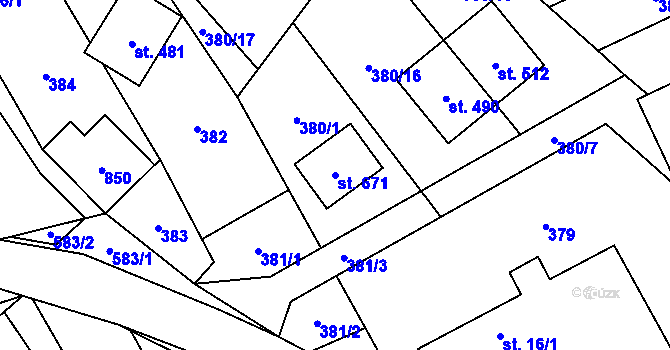 Parcela st. 671 v KÚ Dolní Studénky, Katastrální mapa