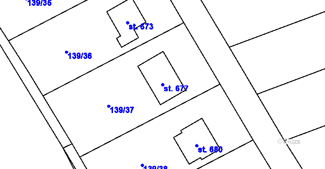 Parcela st. 677 v KÚ Dolní Studénky, Katastrální mapa