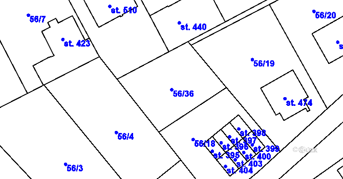 Parcela st. 56/36 v KÚ Dolní Studénky, Katastrální mapa