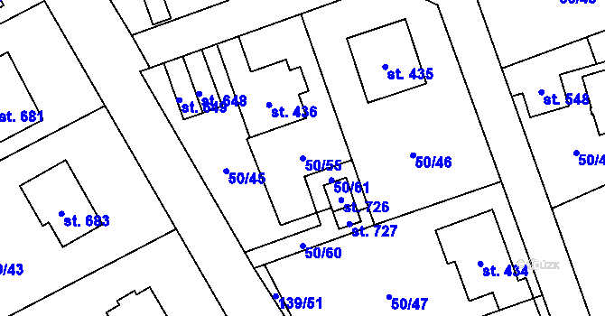 Parcela st. 50/55 v KÚ Dolní Studénky, Katastrální mapa