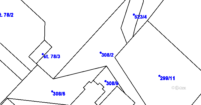 Parcela st. 308/2 v KÚ Dolní Studénky, Katastrální mapa