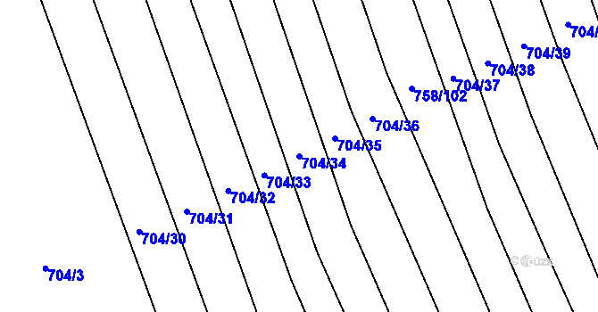 Parcela st. 704/34 v KÚ Dolní Studénky, Katastrální mapa