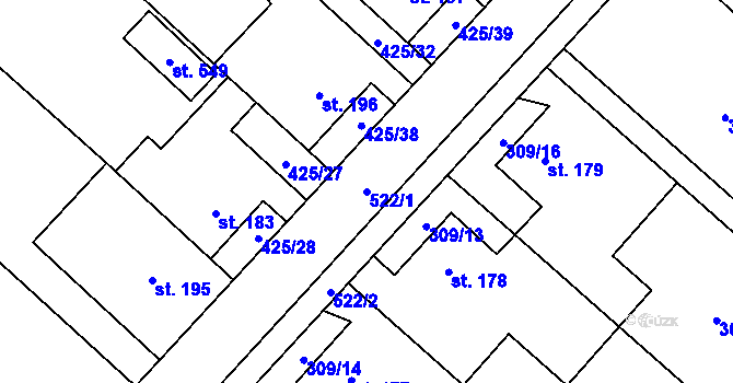 Parcela st. 522/1 v KÚ Dolní Studénky, Katastrální mapa