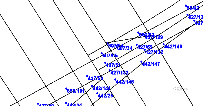 Parcela st. 607/65 v KÚ Dolní Studénky, Katastrální mapa
