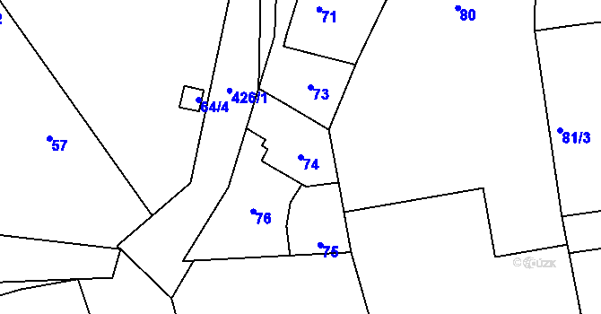 Parcela st. 74 v KÚ Dolní Sukolom, Katastrální mapa