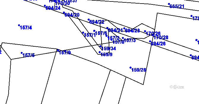 Parcela st. 159/9 v KÚ Dolní Svince, Katastrální mapa