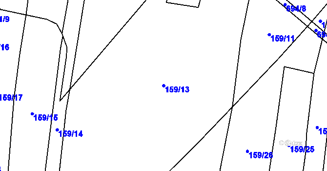 Parcela st. 159/13 v KÚ Dolní Svince, Katastrální mapa