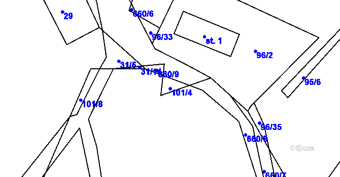 Parcela st. 101/4 v KÚ Dolní Svince, Katastrální mapa