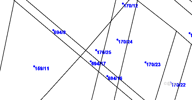 Parcela st. 170/25 v KÚ Dolní Svince, Katastrální mapa