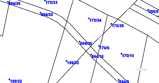 Parcela st. 694/36 v KÚ Dolní Svince, Katastrální mapa
