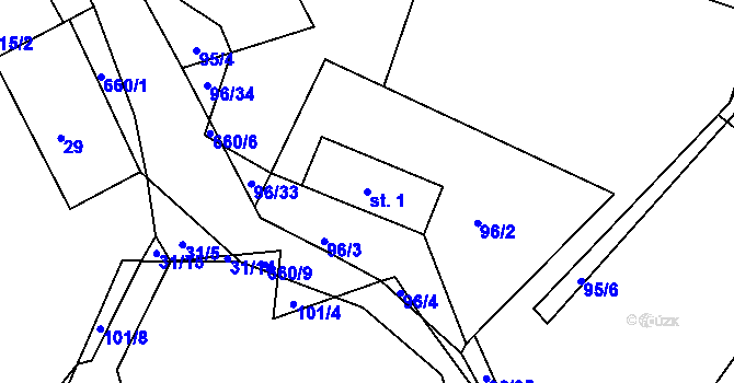 Parcela st. 1 v KÚ Dolní Svince, Katastrální mapa