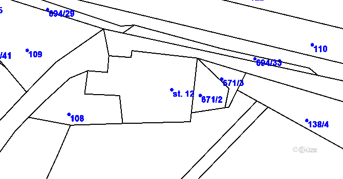 Parcela st. 12 v KÚ Dolní Svince, Katastrální mapa