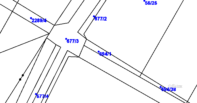Parcela st. 694/1 v KÚ Dolní Svince, Katastrální mapa