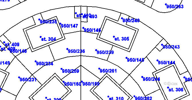 Parcela st. 950/239 v KÚ Dolní Třebonín, Katastrální mapa