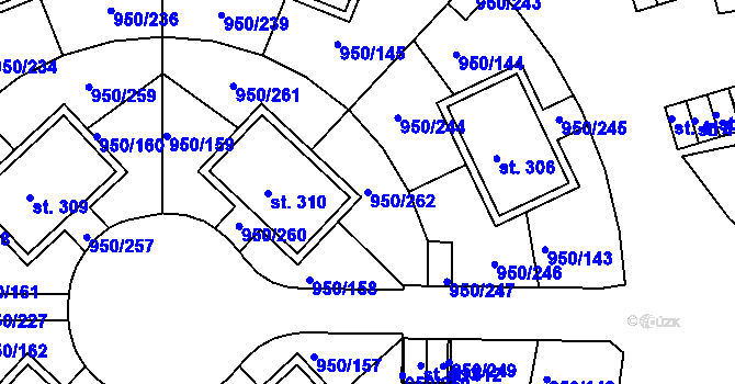 Parcela st. 950/262 v KÚ Dolní Třebonín, Katastrální mapa