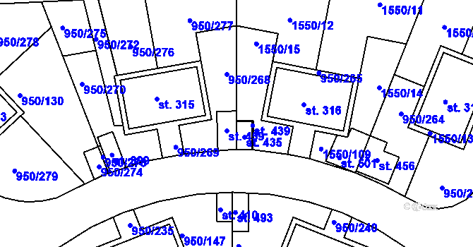 Parcela st. 950/266 v KÚ Dolní Třebonín, Katastrální mapa