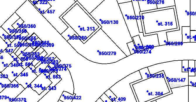 Parcela st. 950/279 v KÚ Dolní Třebonín, Katastrální mapa