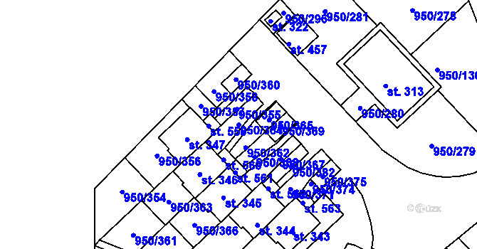 Parcela st. 950/364 v KÚ Dolní Třebonín, Katastrální mapa