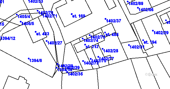 Parcela st. 212 v KÚ Dolní Třebonín, Katastrální mapa