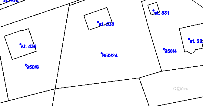 Parcela st. 950/24 v KÚ Dolní Třebonín, Katastrální mapa