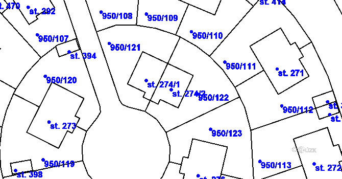 Parcela st. 274/2 v KÚ Dolní Třebonín, Katastrální mapa