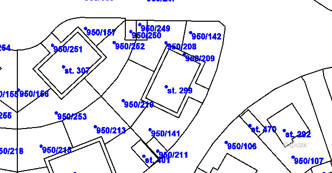 Parcela st. 299 v KÚ Dolní Třebonín, Katastrální mapa