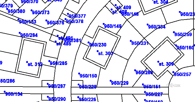 Parcela st. 303 v KÚ Dolní Třebonín, Katastrální mapa