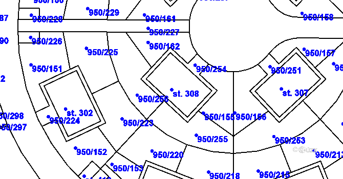 Parcela st. 308 v KÚ Dolní Třebonín, Katastrální mapa
