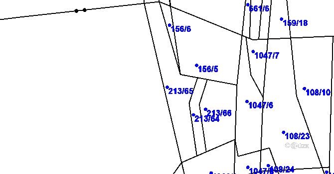 Parcela st. 213/65 v KÚ Prostřední Svince, Katastrální mapa