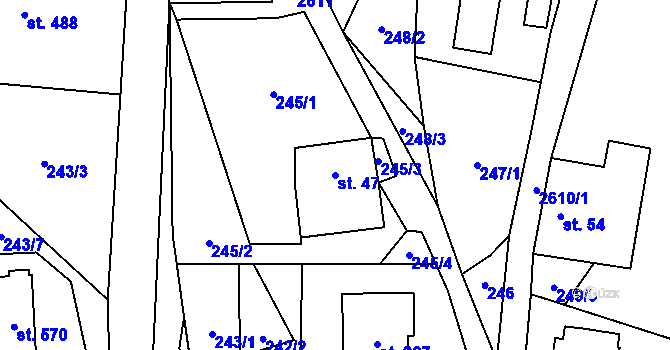 Parcela st. 47 v KÚ Dolní Újezd u Litomyšle, Katastrální mapa