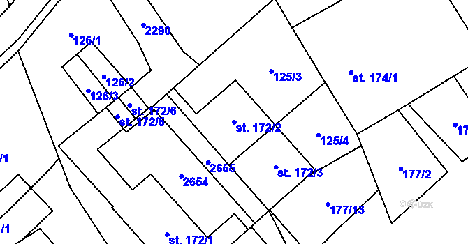 Parcela st. 172/2 v KÚ Dolní Újezd u Litomyšle, Katastrální mapa
