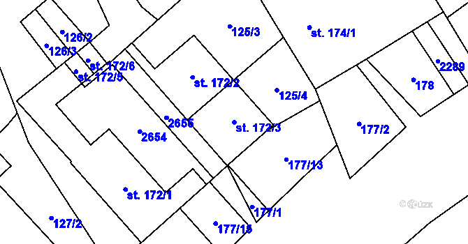 Parcela st. 172/3 v KÚ Dolní Újezd u Litomyšle, Katastrální mapa