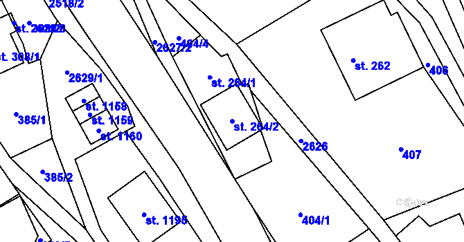 Parcela st. 264/2 v KÚ Dolní Újezd u Litomyšle, Katastrální mapa