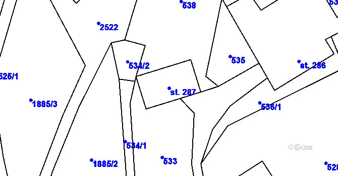 Parcela st. 287 v KÚ Dolní Újezd u Litomyšle, Katastrální mapa