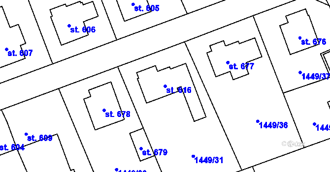 Parcela st. 616 v KÚ Dolní Újezd u Litomyšle, Katastrální mapa