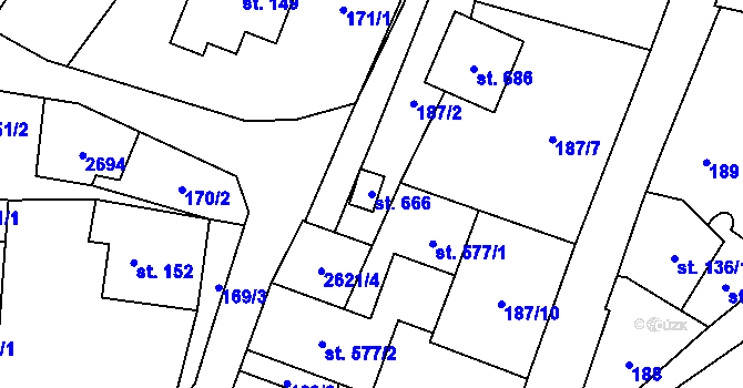 Parcela st. 666 v KÚ Dolní Újezd u Litomyšle, Katastrální mapa