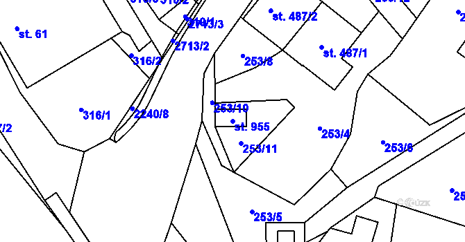 Parcela st. 955 v KÚ Dolní Újezd u Litomyšle, Katastrální mapa
