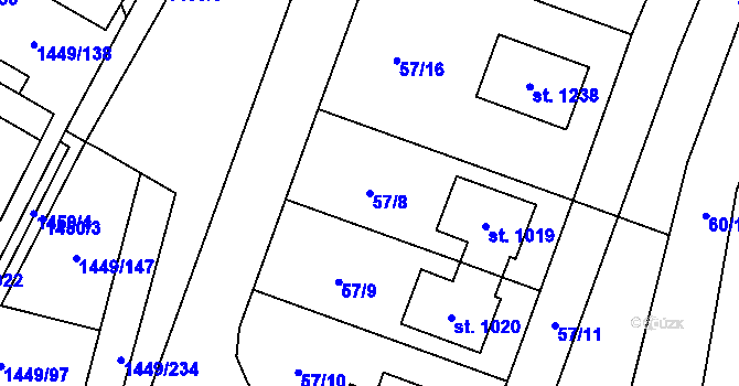 Parcela st. 57/8 v KÚ Dolní Újezd u Litomyšle, Katastrální mapa