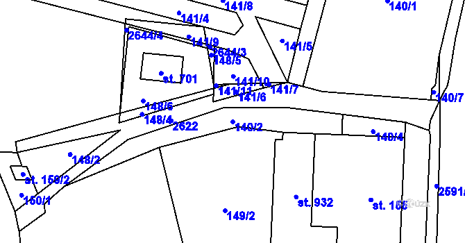Parcela st. 140/2 v KÚ Dolní Újezd u Litomyšle, Katastrální mapa