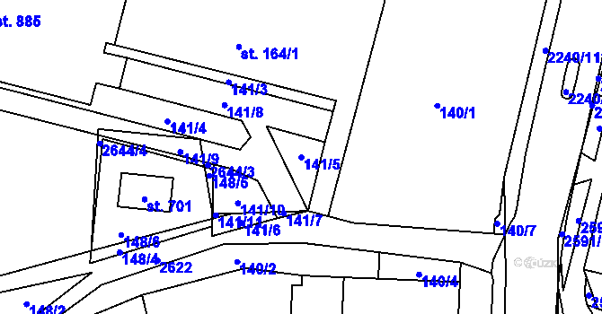 Parcela st. 141/5 v KÚ Dolní Újezd u Litomyšle, Katastrální mapa