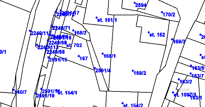 Parcela st. 168/1 v KÚ Dolní Újezd u Litomyšle, Katastrální mapa